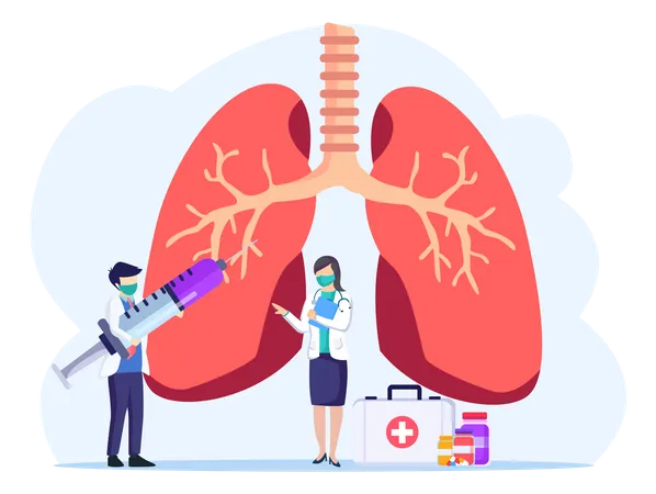 Conceito De Pneumologia Exame Do Sistema Fisico E Respiratorio E Ilustracao Vetorial De Tratamento Ilustração