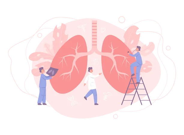 Exame e tratamento de doenças pulmonares  Ilustração