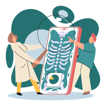 Examen de rayos X en línea por un médico  Ilustración