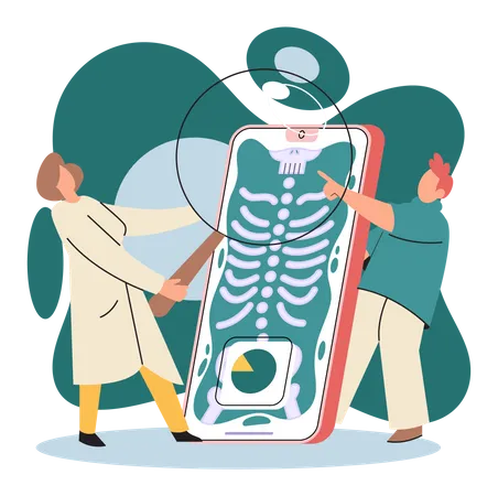 Examen de rayos X en línea por un médico  Ilustración