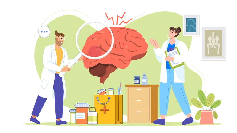 Examen neurólogo del cerebro  Ilustración