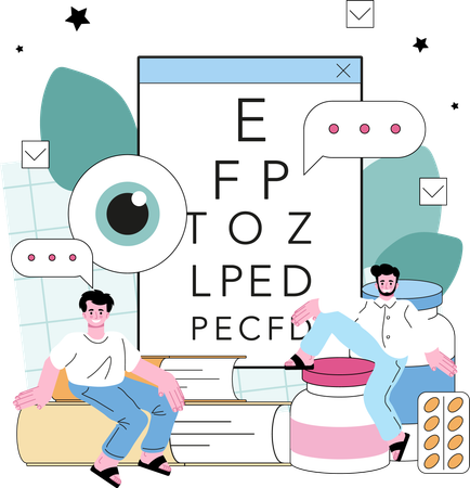 Examen de la vista y prueba de la vista.  Ilustración