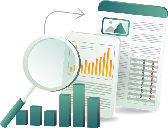 Examinar gráficos y cuadros para analizar análisis de negocios  Ilustración