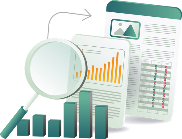 Examining charts and graphs to analyze business analytics  Illustration