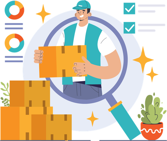 Examining delivery service for customer  Illustration