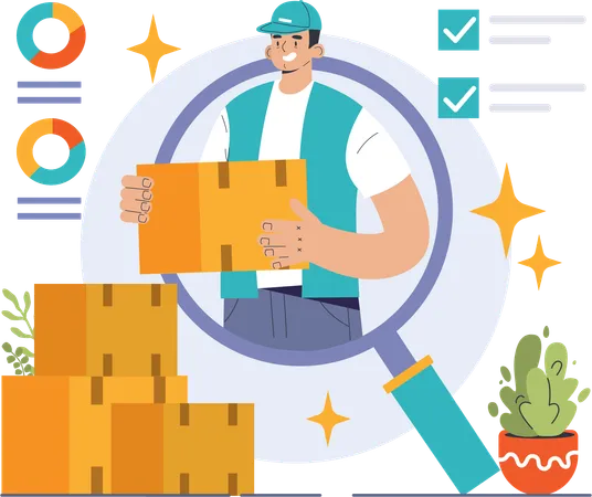 Examining delivery service for customer  Illustration