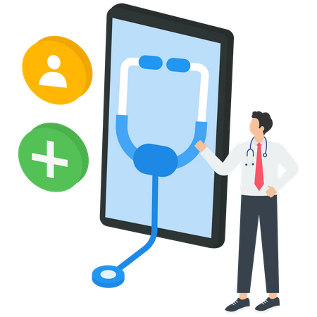 Examining pulse and cardiogram on EKG monitor  Illustration