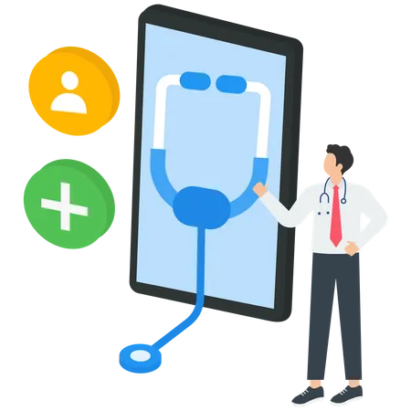 Examining pulse and cardiogram on EKG monitor  Illustration