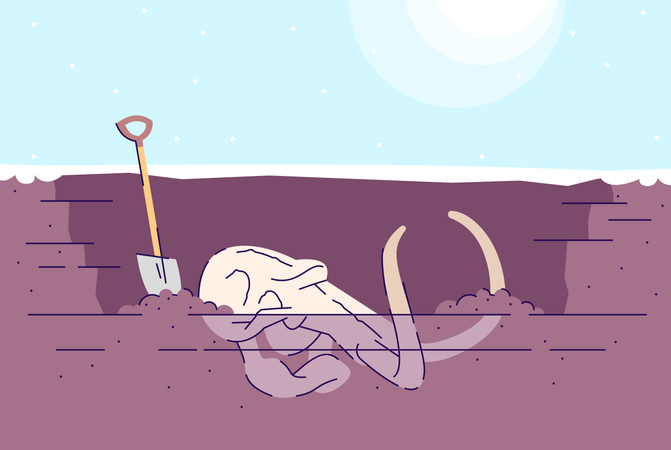 Excavación del cráneo de mamut  Ilustración