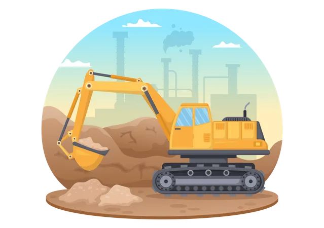 Excavating truck digging soil Illustration