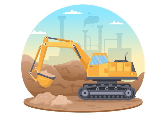 Excavating truck digging soil  Illustration