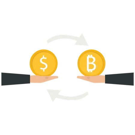 Exchange currency between US Coin with Bitcoin coin  Illustration