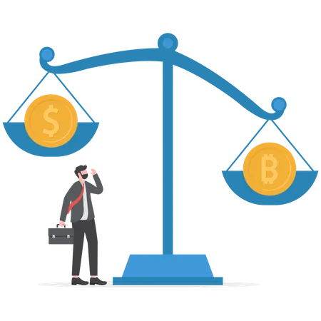 The Coin With The Bitcoin Symbol Outweighs Dollar Currencies Cryptocurrency Exchange Rate A Vector Illustration In Flat Style Illustration