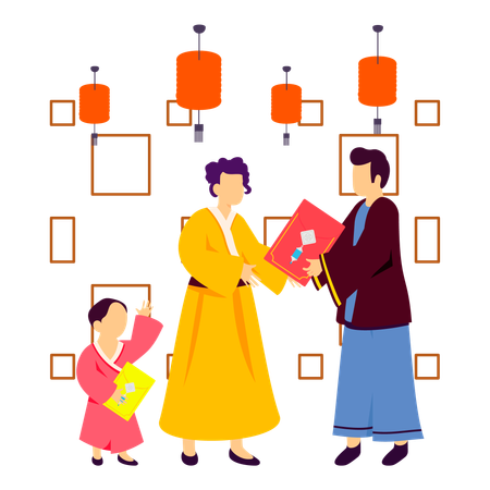 Chinese people exchange red envelope  Illustration