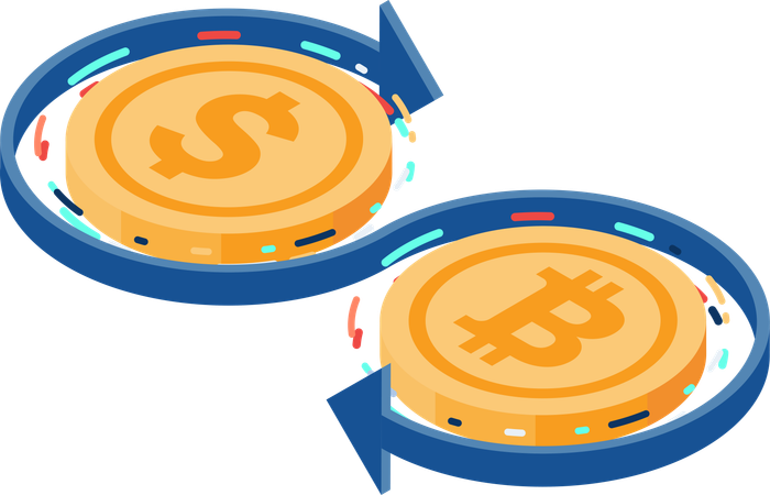 Exchanging Between Dollar Coin and Bitcoin  Illustration