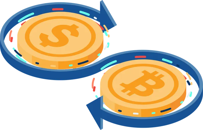 Exchanging Between Dollar Coin and Bitcoin  Illustration
