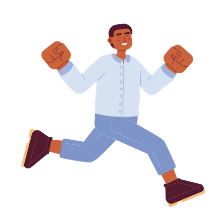 Excited African American Male Jumping Semi Flat Colorful Vector Character Celebrating Young Adult Man Editable Full Body Person On White Simple Cartoon Spot Illustration For Web Graphic Design Illustration