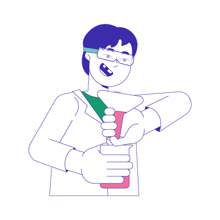 Excited asian boy doing chemical tests  Illustration