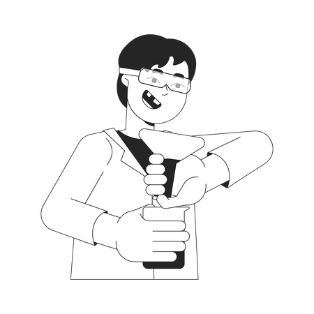 Excited asian boy doing chemical tests  Illustration