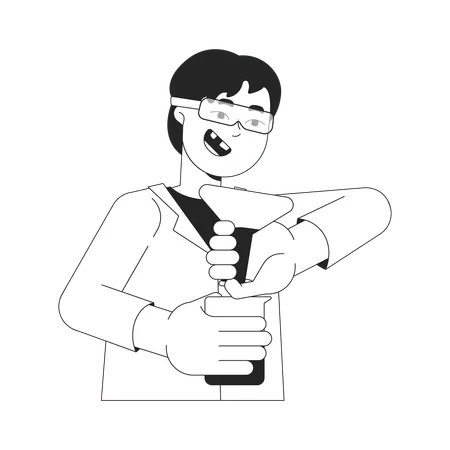 Excited asian boy doing chemical tests  Illustration