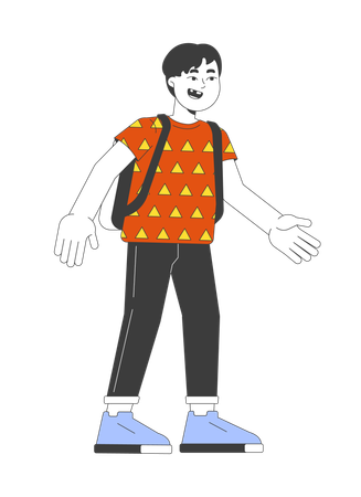 Excited asian schoolboy back to school  Illustration