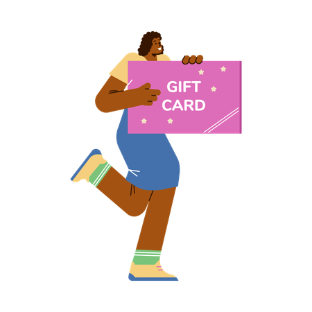 Excited black woman holding gift card  Illustration
