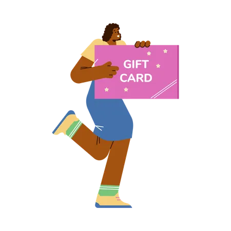 Excited black woman holding gift card  Illustration