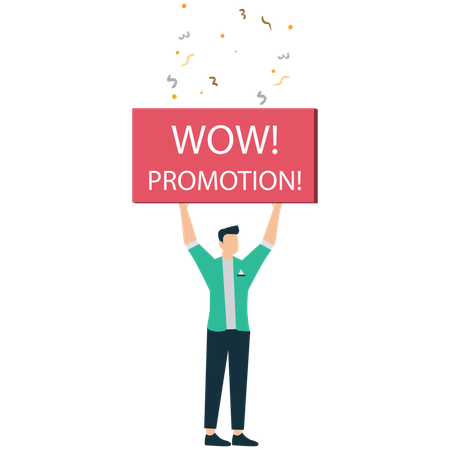 Excited Businessman Holding Wow Promotion Sign  Illustration