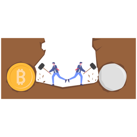Excited businessman successfully mines bitcoins  Illustration