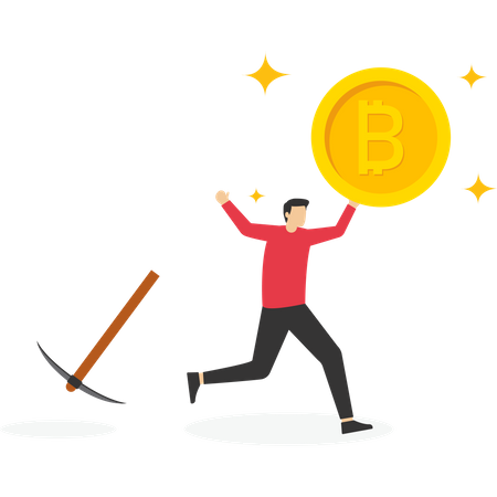 Excited businessman successfully mines bitcoins  Illustration