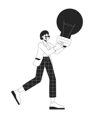 Excited businesswoman holding lightbulb  Illustration