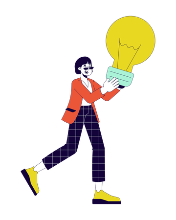 Excited businesswoman holding lightbulb  Illustration