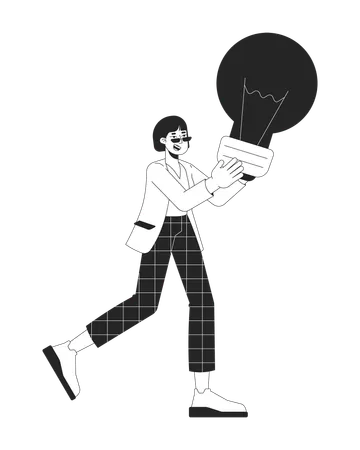 Excited businesswoman holding lightbulb  Illustration