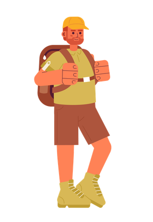 Excited caucasian man with backpack  Illustration