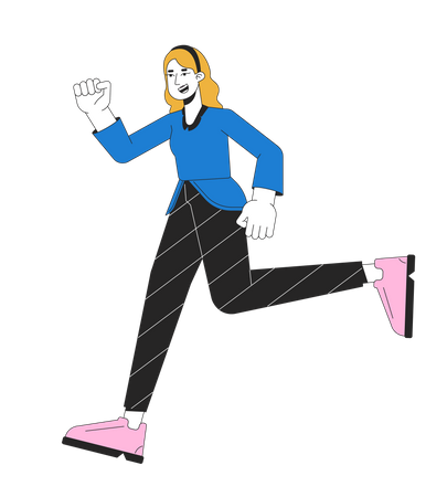 Excited caucasian woman running  イラスト
