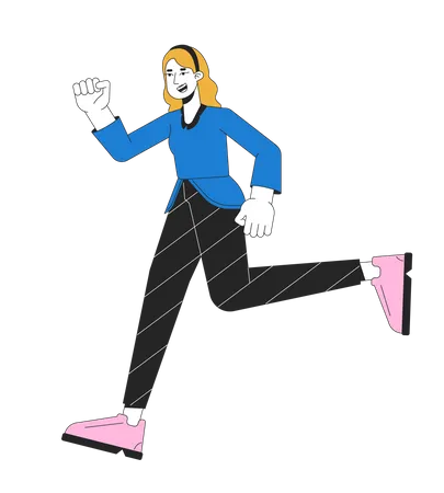 Excited Caucasian Woman Running 2 D Linear Cartoon Character European Corporate Employee Hurrying Isolated Line Vector Person White Background Full Body Lady In Rush Color Flat Spot Illustration イラスト