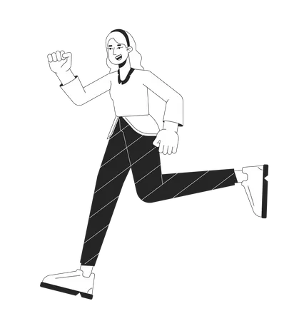 Excited Caucasian Woman Running Black And White 2 D Line Cartoon Character European Corporate Employee Hurrying Isolated Vector Outline Person Lady In Rush Monochromatic Flat Spot Illustration Illustration