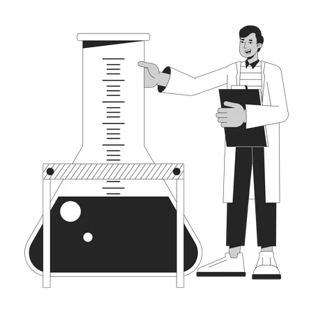 Control Of Experiment Bw Concept Vector Spot Illustration Excited Chemist Holding Big Flask 2 D Cartoon Flat Line Monochromatic Character For Web UI Design Editable Isolated Outline Hero Image Illustration