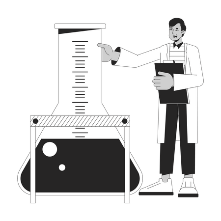 Excited chemist holding big flask  Illustration