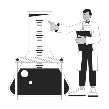 Excited chemist holding big flask  Illustration