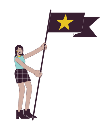 Excited fangirl cheering with flag  Illustration