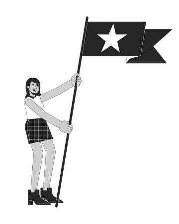 Excited fangirl cheering with flag  Illustration