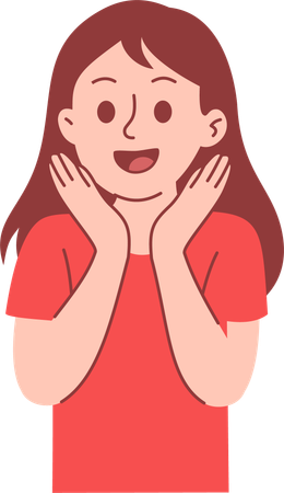 頬に手を当てて興奮している女の子  イラスト