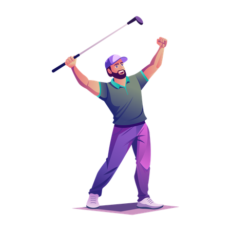 Excited golf player with golf stick  Illustration