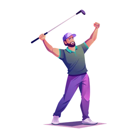 Excited golf player with golf stick  Illustration