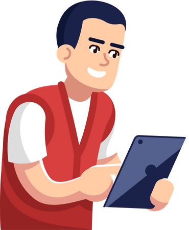Excited guy playing games on tablet Illustration