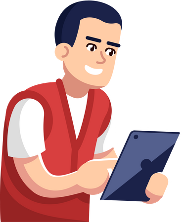 Excited guy playing games on tablet  Illustration