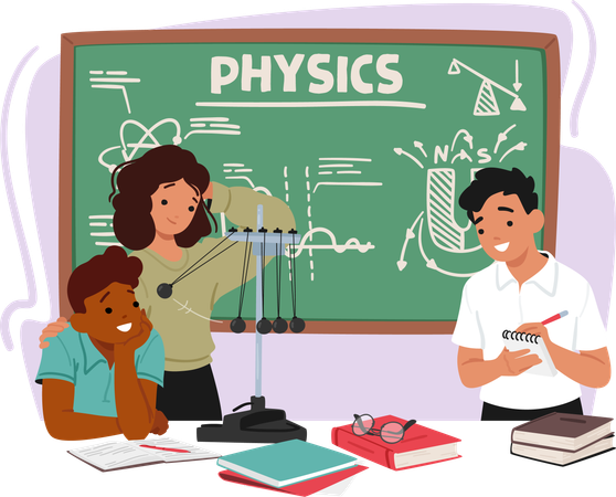 Excited Kids In A Physics Classroom Explore Kinetic Energy With Hands-on Experiments  イラスト