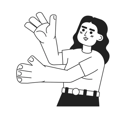 Excited latina woman presenting with hands palm up  Illustration