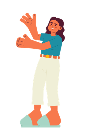 Excited latina woman stretching out hands  イラスト